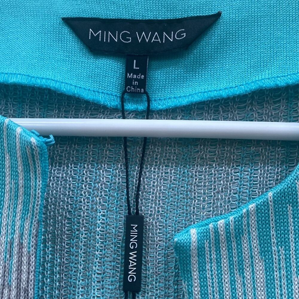 Ming Wang women’s L NWT Teal and white Knit jacket - Picture 3 of 5